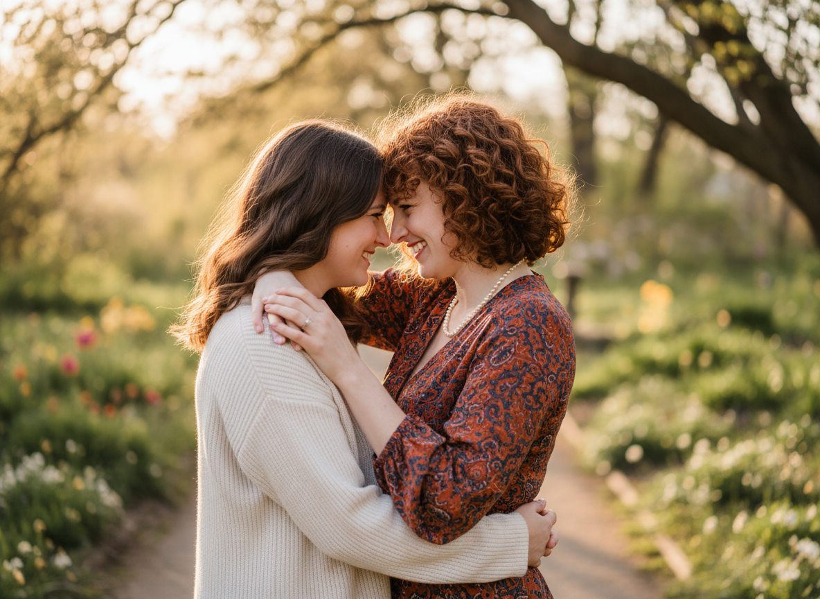 Lesbian love spell — two women in a warm embrace